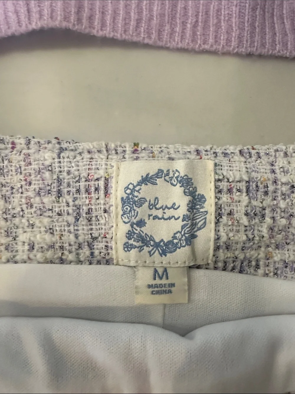 Blue Rain Lilac Tweed Mini Skirt and Knit Sweater Set